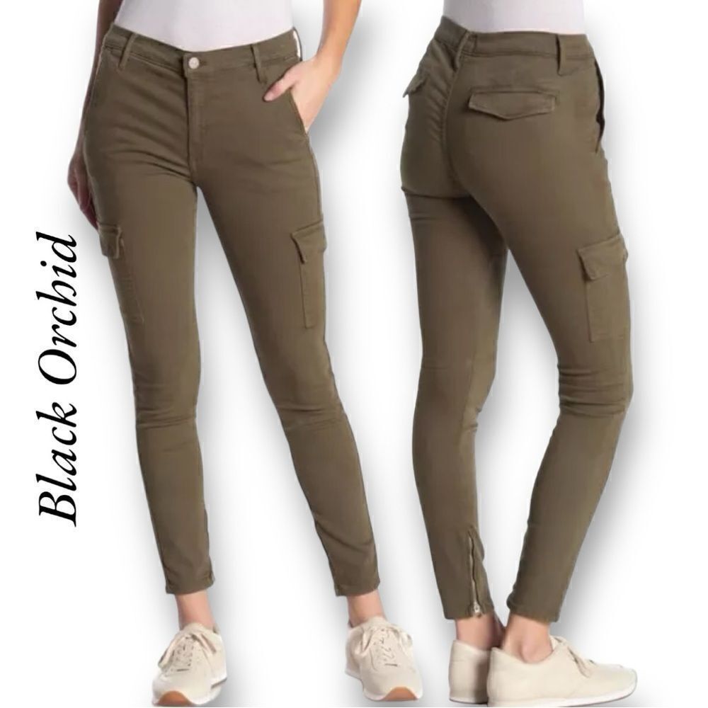 Black Orchid Camille Skinny Cargo Pocket Pants/Jeans in Military Green Size 29